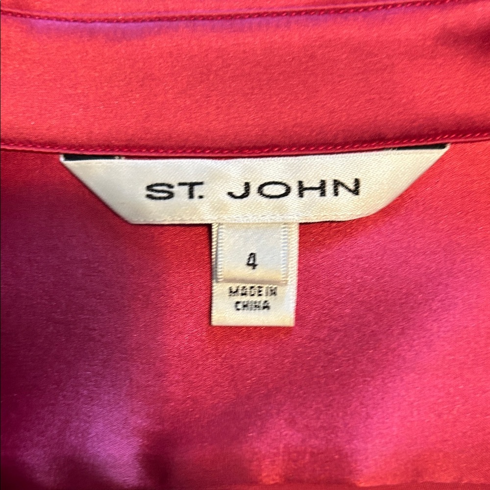 St. John Vibrant Raspberry Red Silk Tailored Blouse - Picture 4 of 9